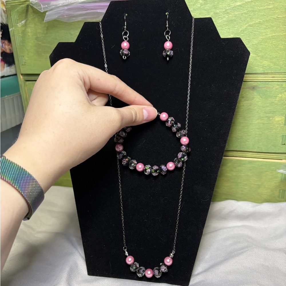 Rose Lamp-work Glass Jewelry Set